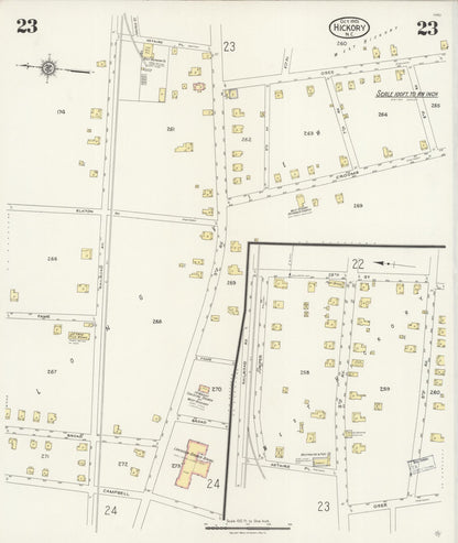 Sanborn Fire Insurance Map from Hickory, Catawba County, North Carolina (1925), Sheet #0023 - Historic Sanborn Fire Insurance Map Print, vintage old map wall art, antique decor, genealogy gift, North Carolina North Carolina map