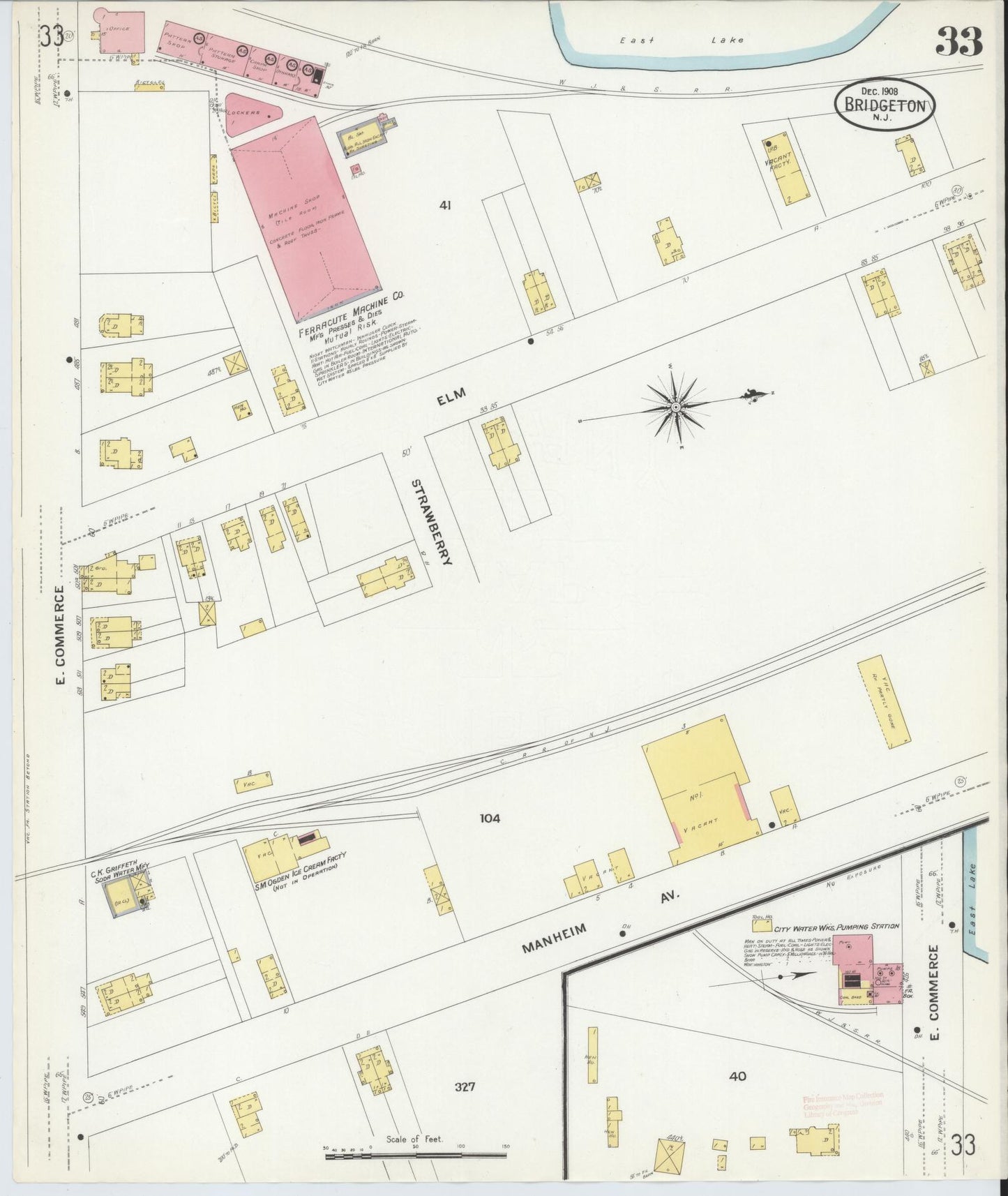 Sanborn Fire Insurance Map from Bridgeton, Cumberland County, New Jersey (1908), Sheet #0033 - Complete Map Set gallery image, historic Sanborn map, vintage wall art, New Jersey New Jersey