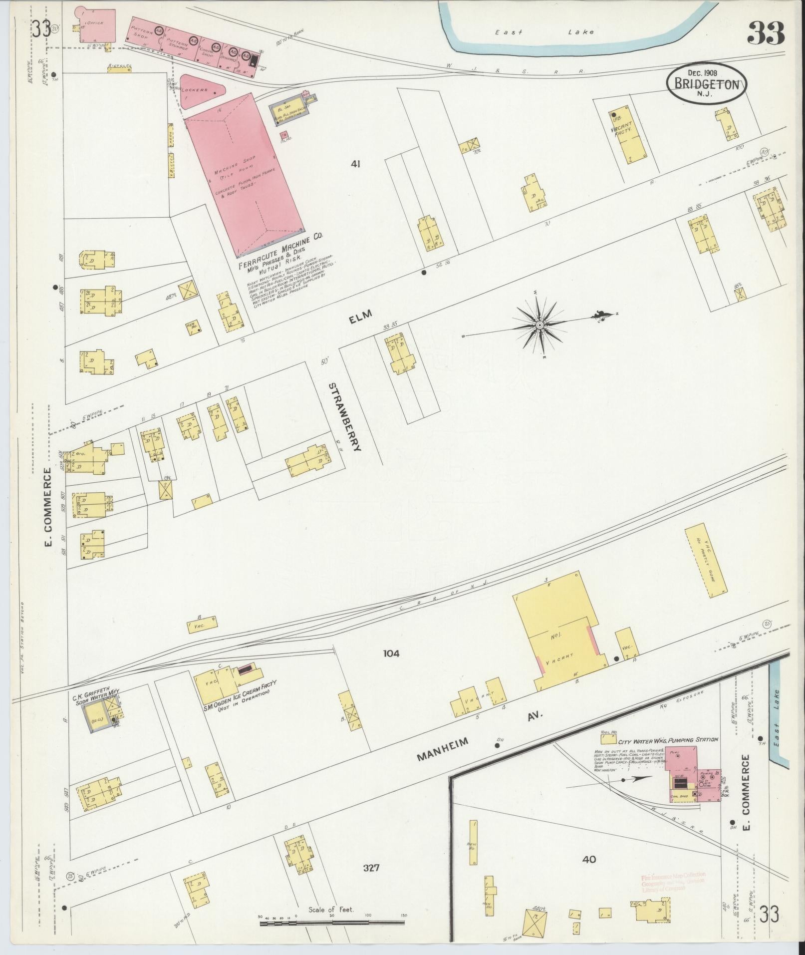 Sanborn Fire Insurance Map from Bridgeton, Cumberland County, New Jersey (1908), Sheet #0033 - Complete Map Set gallery image, historic Sanborn map, vintage wall art, New Jersey New Jersey