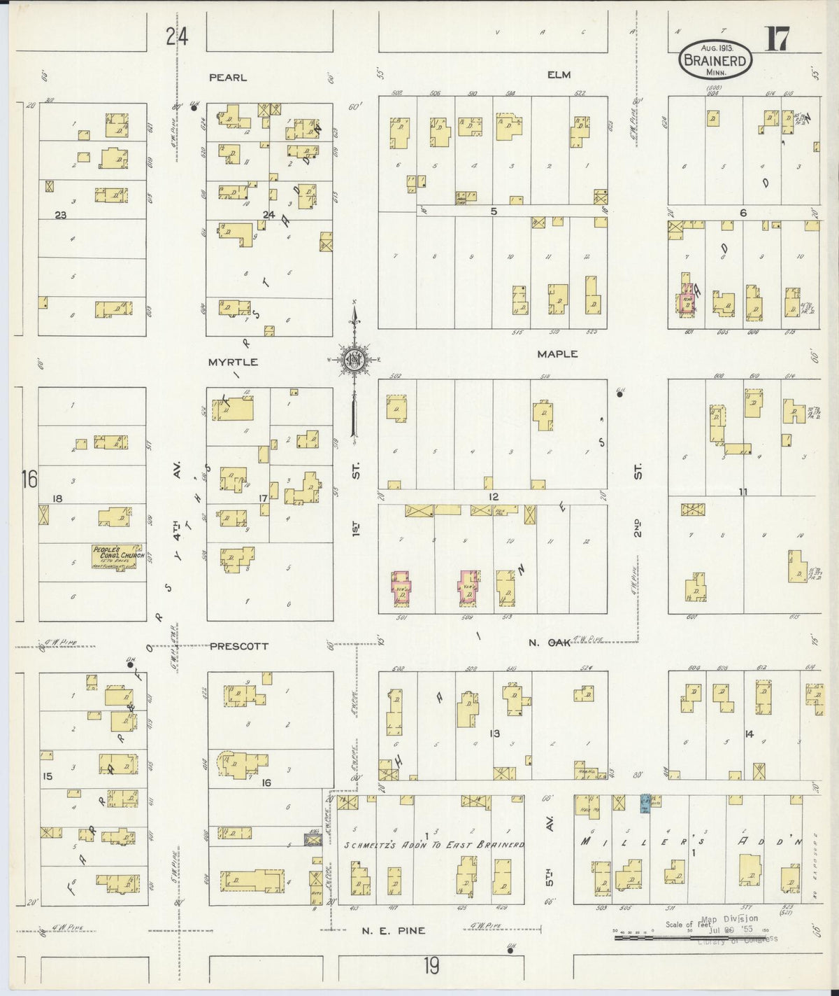 Sanborn Fire Insurance Map from Brainerd, Crow Wing County, Minnesota (1913), Sheet #0017 - Complete Map Set gallery image, historic Sanborn map, vintage wall art, Minnesota Minnesota