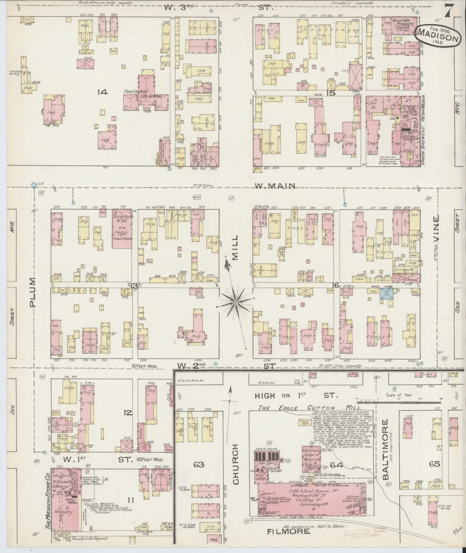 Sanborn Fire Insurance Map from Madison, Jefferson County, Indiana (1886), Sheet #0007 - Complete Map Set gallery image, historic Sanborn map, vintage wall art, Indiana Indiana