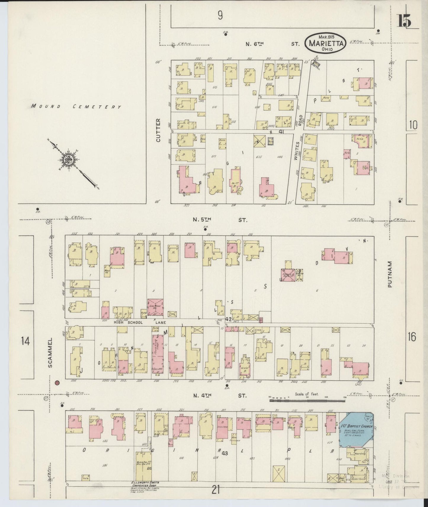 Sanborn Fire Insurance Map from Marietta, Washington County, Ohio (1915), Sheet #0015 - Historic Sanborn Fire Insurance Map Print, vintage old map wall art, antique decor, genealogy gift, Ohio Ohio map