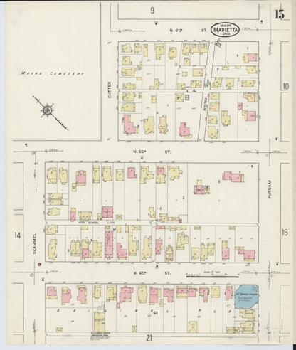 Sanborn Fire Insurance Map from Marietta, Washington County, Ohio (1915), Sheet #0015 - Historic Sanborn Fire Insurance Map Print, vintage old map wall art, antique decor, genealogy gift, Ohio Ohio map