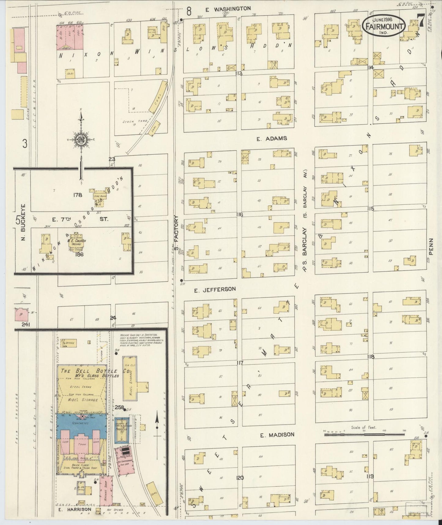 Sanborn Fire Insurance Map from Fairmount, Grant County, Indiana (1916), Sheet #0007 - Historic Sanborn Fire Insurance Map Print, vintage old map wall art, antique decor, genealogy gift, Indiana Indiana map