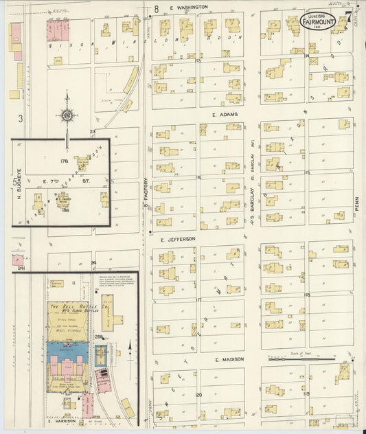 Sanborn Fire Insurance Map from Fairmount, Grant County, Indiana (1916), Sheet #0007 - Historic Sanborn Fire Insurance Map Print, vintage old map wall art, antique decor, genealogy gift, Indiana Indiana map