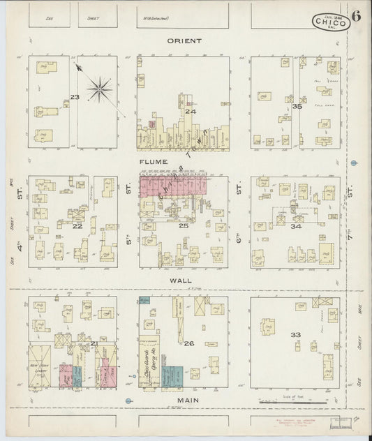 Sanborn Fire Insurance Map from Chico, Butte County, California (1886), Sheet #0006 - Historic Sanborn Fire Insurance Map Print, vintage old map wall art, antique decor, genealogy gift, California California map