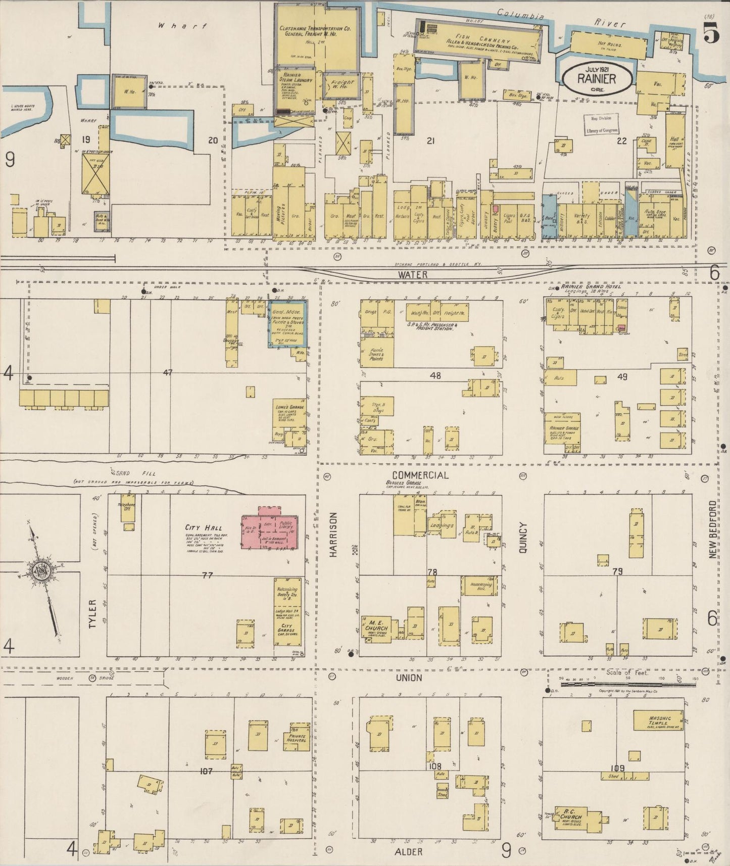 Sanborn Fire Insurance Map from Rainier, Columbia County, Oregon (1921), Sheet #0005 - Complete Map Set gallery image, historic Sanborn map, vintage wall art, Oregon Oregon