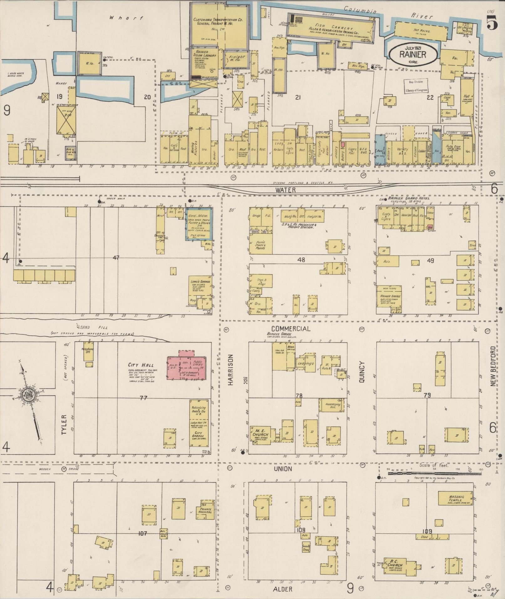 Sanborn Fire Insurance Map from Rainier, Columbia County, Oregon (1921), Sheet #0005 - Complete Map Set gallery image, historic Sanborn map, vintage wall art, Oregon Oregon