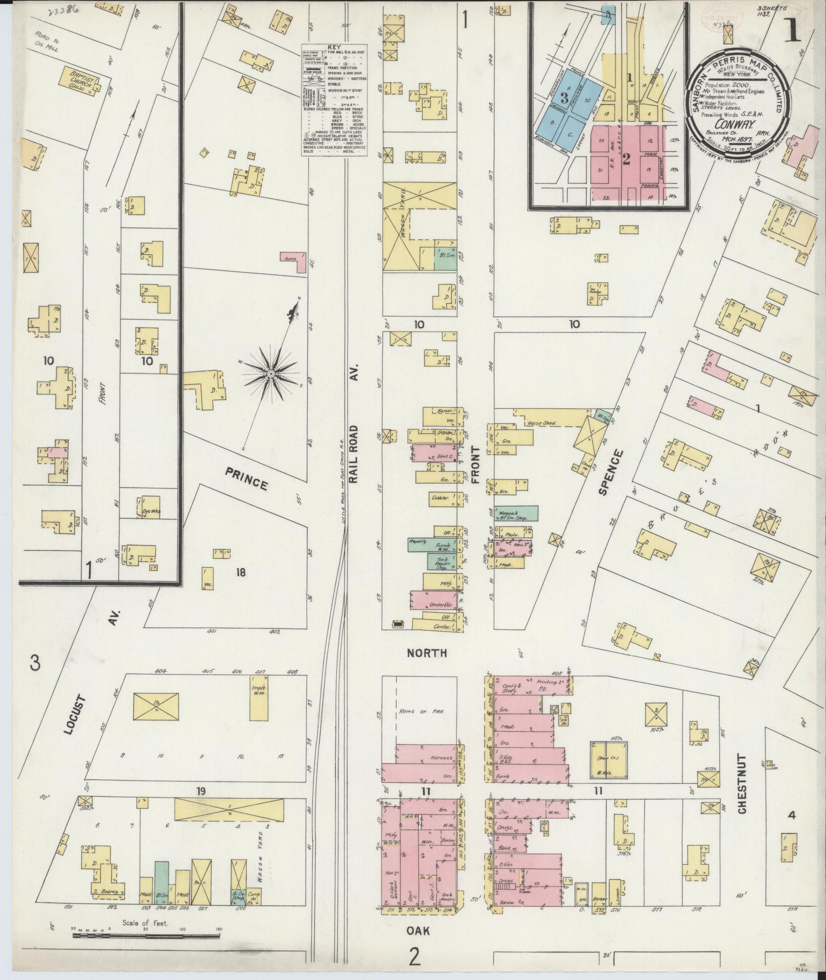 Sanborn Fire Insurance Map from Conway, Faulkner County, Arkansas (1897), Sheet #0001 - Complete Map Set gallery image, historic Sanborn map, vintage wall art, Arkansas Arkansas