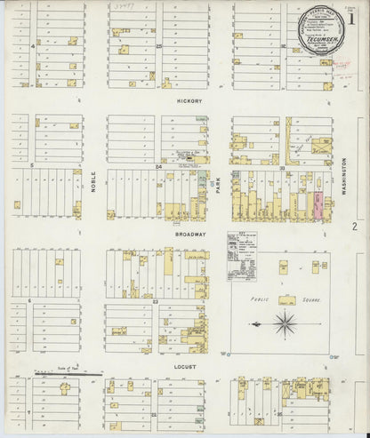 Sanborn Fire Insurance Map from Tecumseh, Pottawatomie County, Oklahoma (1896), Sheet #0001 - Complete Map Set gallery image, historic Sanborn map, vintage wall art, Oklahoma Oklahoma