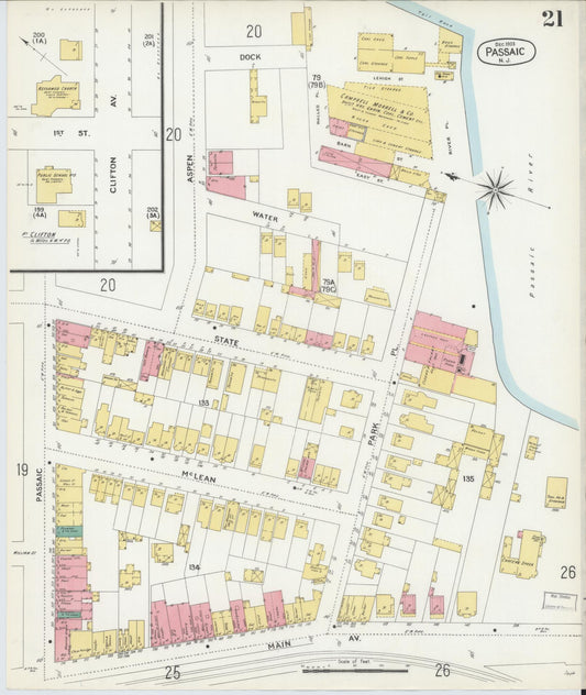 Sanborn Fire Insurance Map from Passaic, Passaic County, New Jersey (1903), Sheet #0021 - Historic Sanborn Fire Insurance Map Print, vintage old map wall art, antique decor, genealogy gift, New Jersey New Jersey map