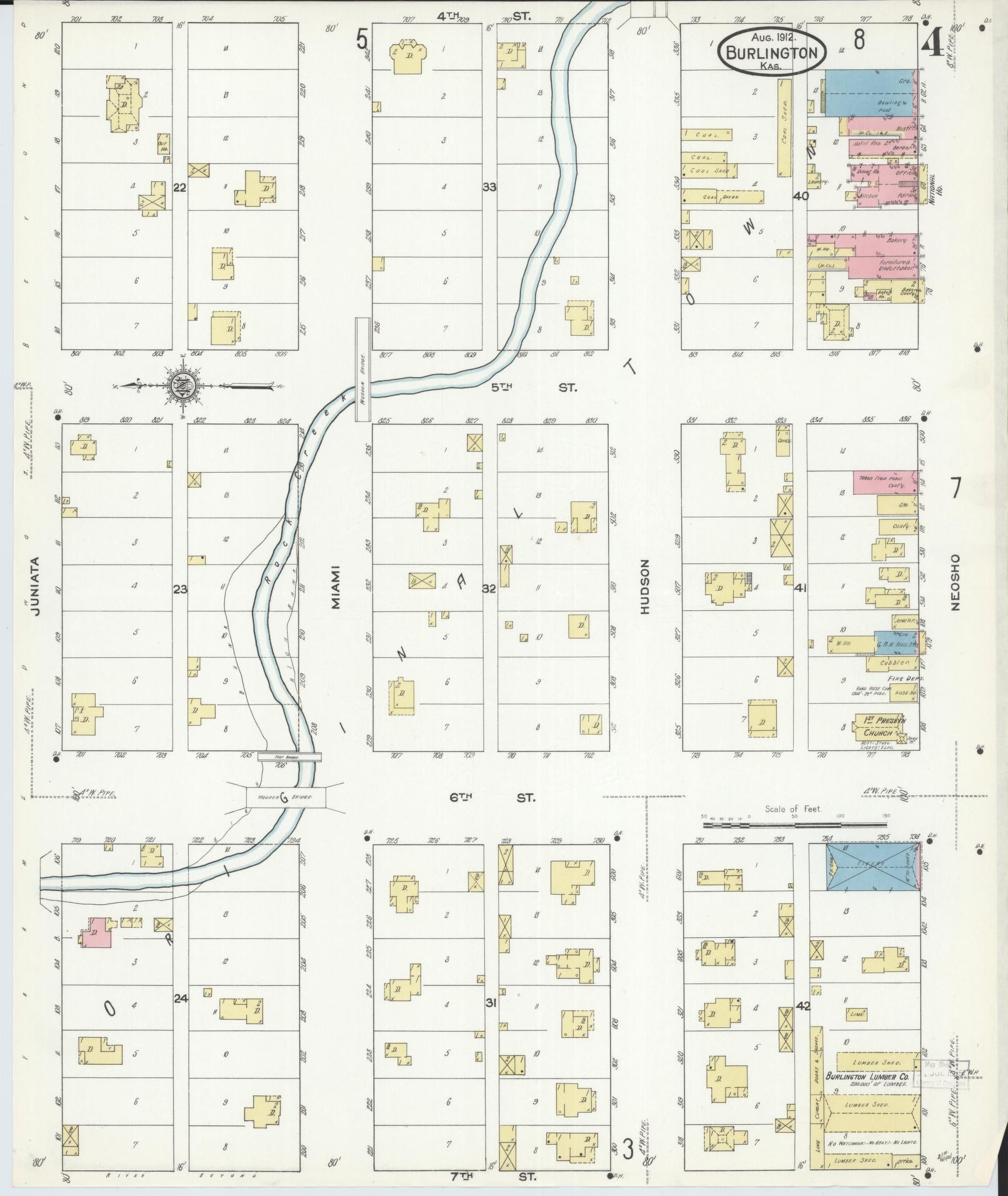 Sanborn Fire Insurance Map from Burlington, Coffey County, Kansas (1912), Sheet #0004 - Complete Map Set gallery image, historic Sanborn map, vintage wall art, Kansas Kansas
