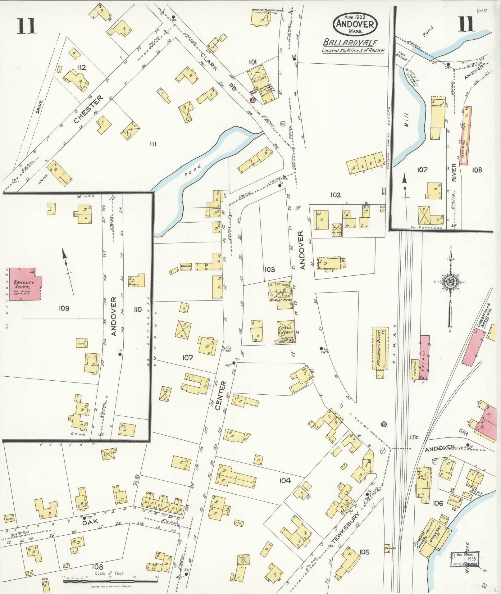 Sanborn Fire Insurance Map from Andover, Essex County, Massachusetts (1923), Sheet #0011 - Complete Map Set gallery image, historic Sanborn map, vintage wall art, Massachusetts Massachusetts
