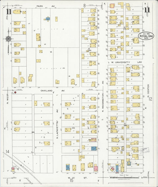 Sanborn Fire Insurance Map from Royal Oak, Oakland County, Michigan (1926), Sheet #0011 - Historic Sanborn Fire Insurance Map Print, vintage old map wall art, antique decor, genealogy gift, Michigan Michigan map