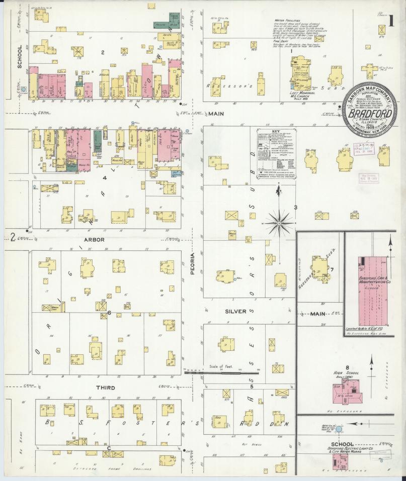 Sanborn Fire Insurance Map from Bradford, Stark County, Illinois. (1909) – Map View