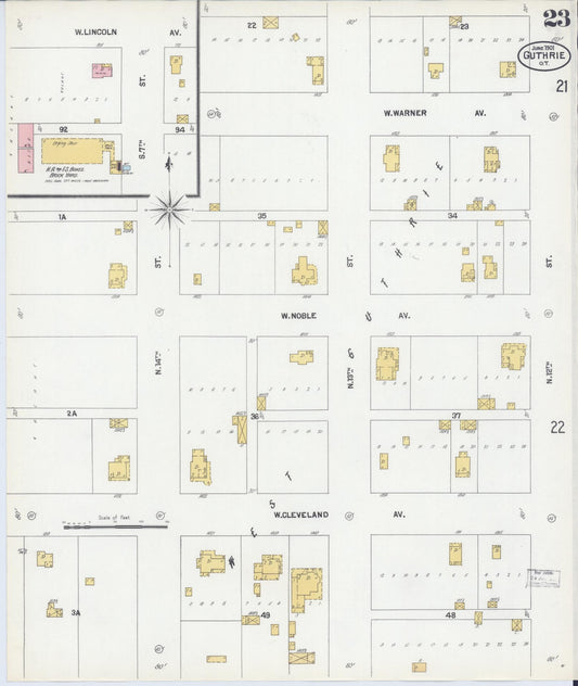 Sanborn Fire Insurance Map from Guthrie, Logan County, Oklahoma (1901), Sheet #0023 - Historic Sanborn Fire Insurance Map Print, vintage old map wall art, antique decor, genealogy gift, Oklahoma Oklahoma map