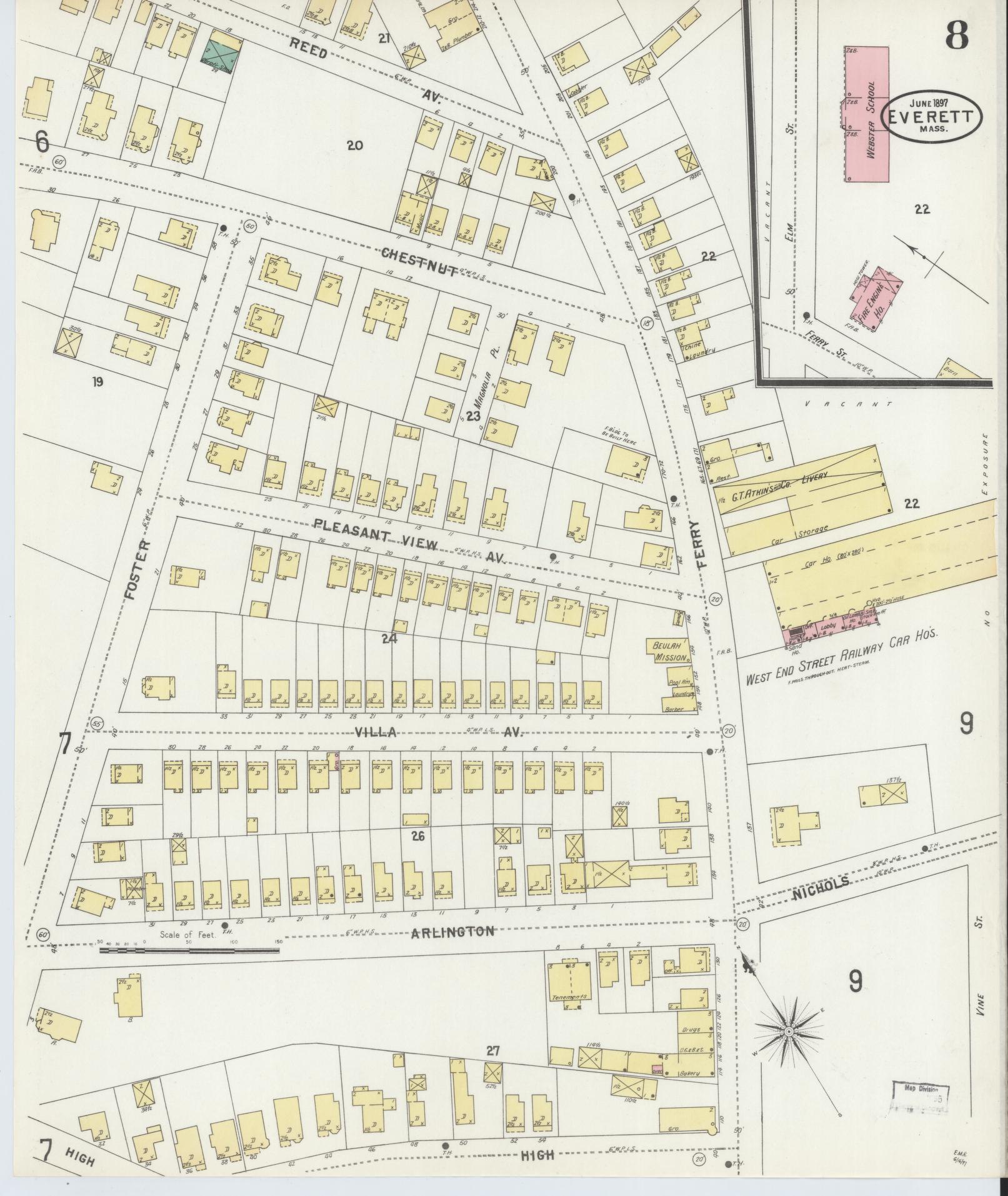 Sanborn Fire Insurance Map from Everett, Middlesex County, Massachusetts (1897), Sheet #0008 - Complete Map Set gallery image, historic Sanborn map, vintage wall art, Massachusetts Massachusetts
