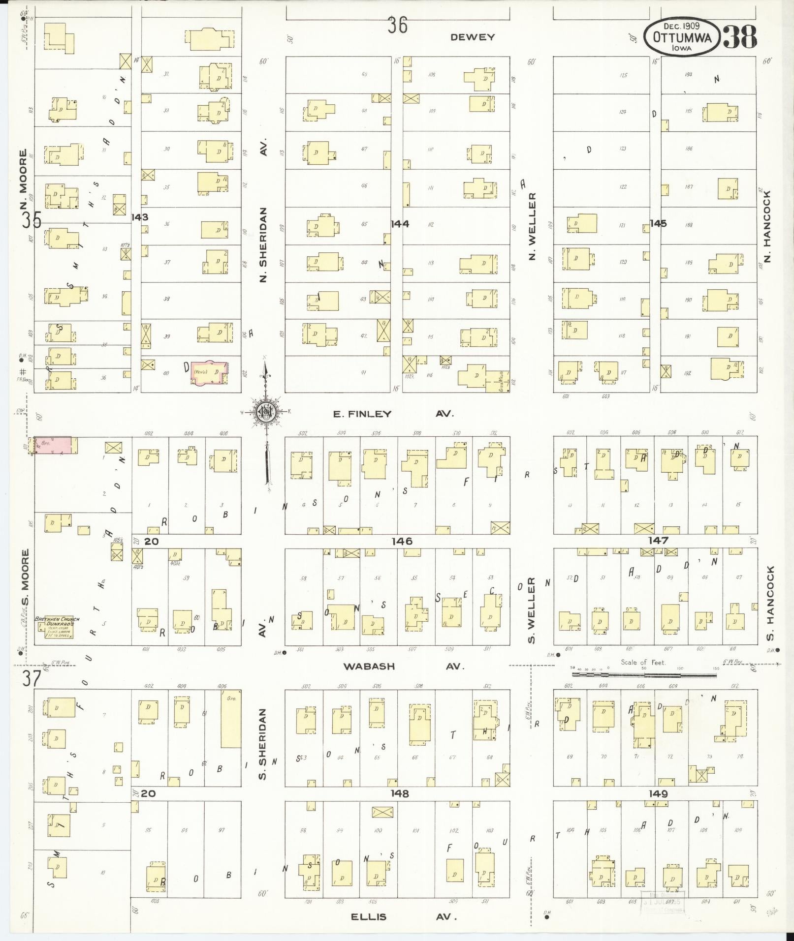 Sanborn Fire Insurance Map from Ottumwa, Wapello County, Iowa (1909), Sheet #0038 - Historic Sanborn Fire Insurance Map Print, vintage old map wall art