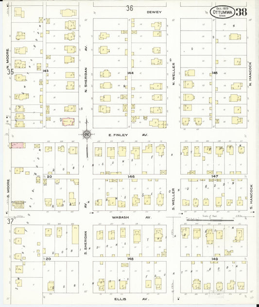 Sanborn Fire Insurance Map from Ottumwa, Wapello County, Iowa (1909), Sheet #0038 - Historic Sanborn Fire Insurance Map Print, vintage old map wall art