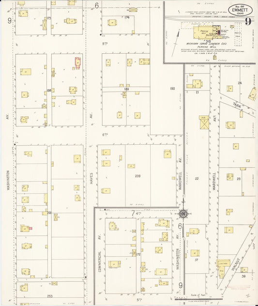 Sanborn Fire Insurance Map from Emmett, Gem County, Idaho (1917), Sheet #0009 - Historic Sanborn Fire Insurance Map Print, vintage old map wall art, antique decor, genealogy gift, Idaho Idaho map