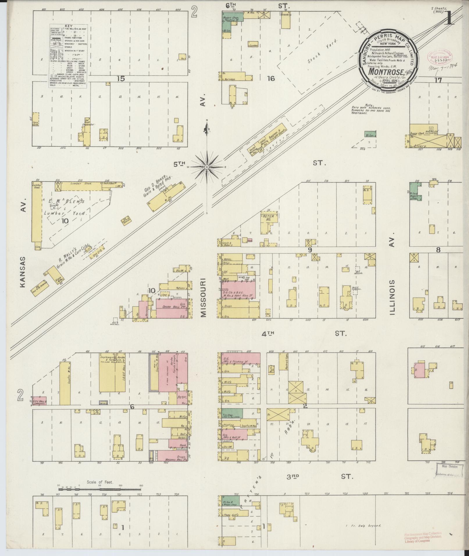 Sanborn Fire Insurance Map from Montrose, Henry County, Missouri (1894), Sheet #0001 - Complete Map Set gallery image, historic Sanborn map, vintage wall art, Missouri Missouri