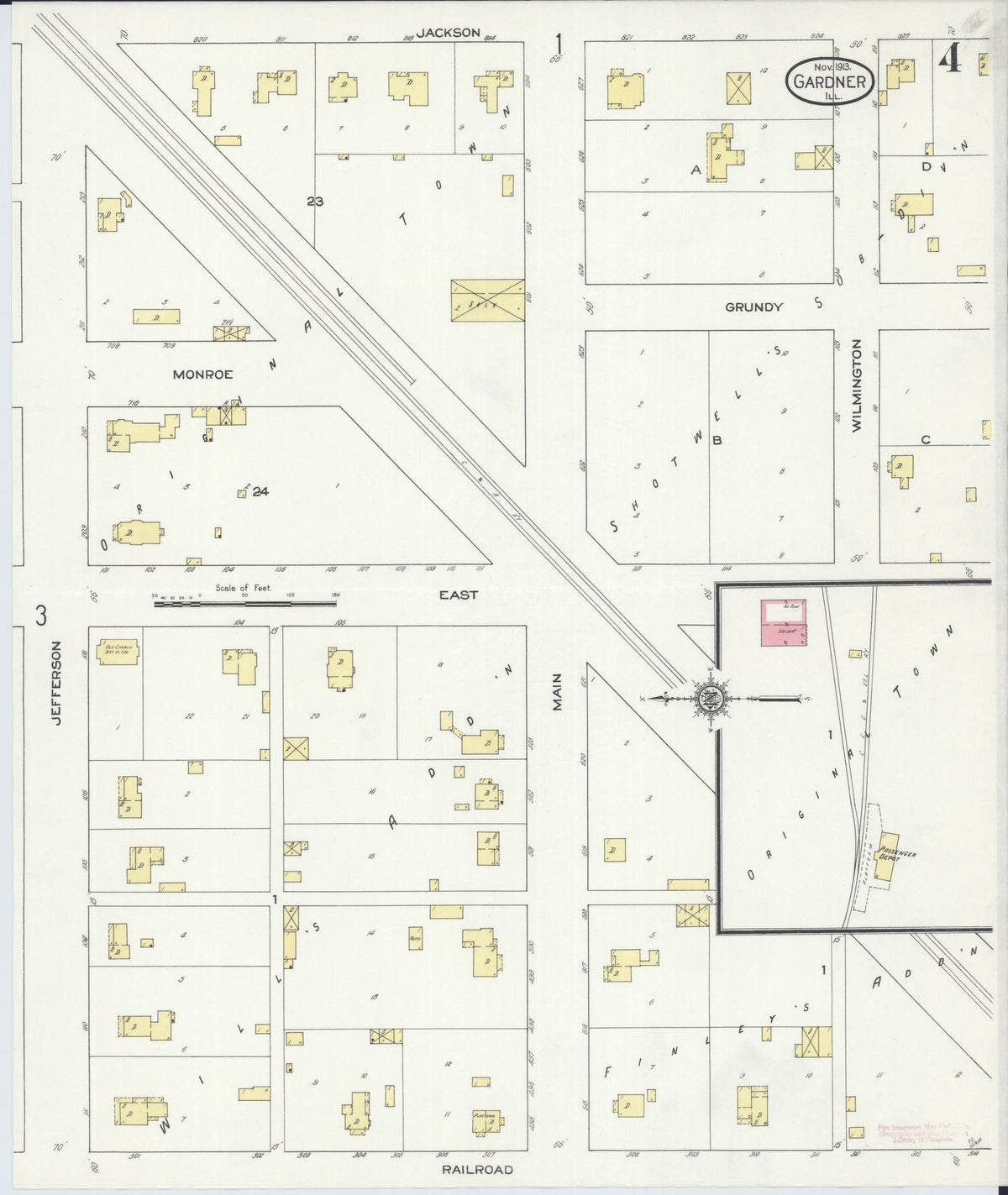 Sanborn Fire Insurance Map from Gardner, Grundy County, Illinois (1913), Sheet #0004 - Historic Sanborn Fire Insurance Map Print, vintage old map wall art, antique decor, genealogy gift, Illinois Illinois map