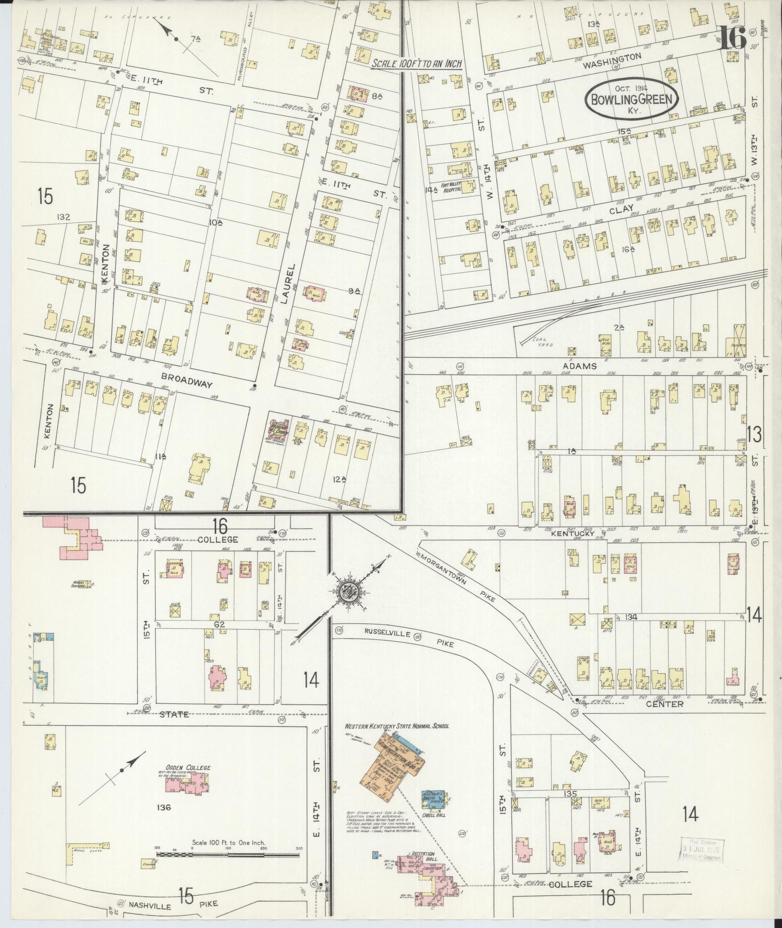 Sanborn Fire Insurance Map from Bowling Green, Warren County, Kentucky (1914), Sheet #0016 - Complete Map Set gallery image, historic Sanborn map, vintage wall art, Kentucky Kentucky