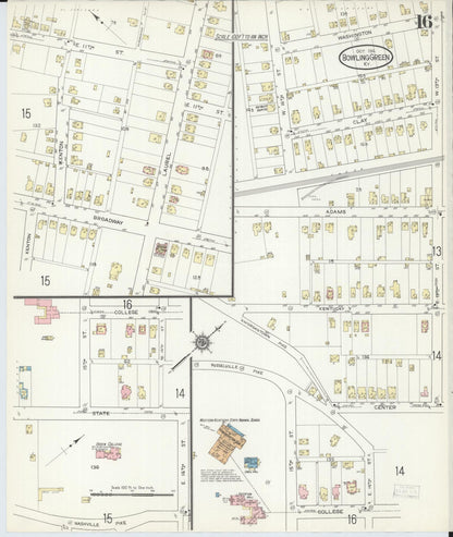 Sanborn Fire Insurance Map from Bowling Green, Warren County, Kentucky (1914), Sheet #0016 - Complete Map Set gallery image, historic Sanborn map, vintage wall art, Kentucky Kentucky