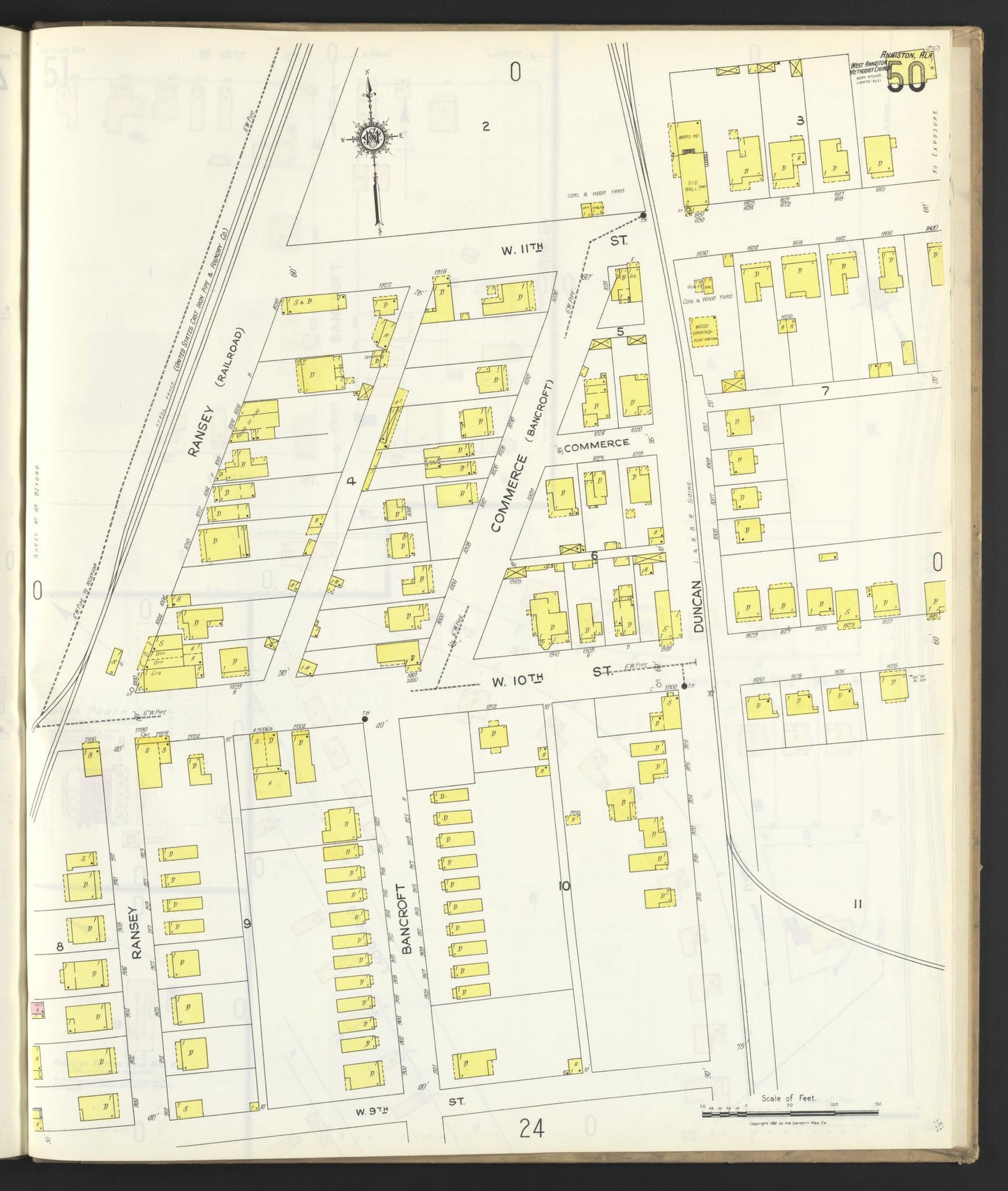 Sanborn Fire Insurance Map from Anniston, Calhoun County, Alabama (1925), Sheet #0050 - Complete Map Set gallery image, historic Sanborn map, vintage wall art, Alabama Alabama