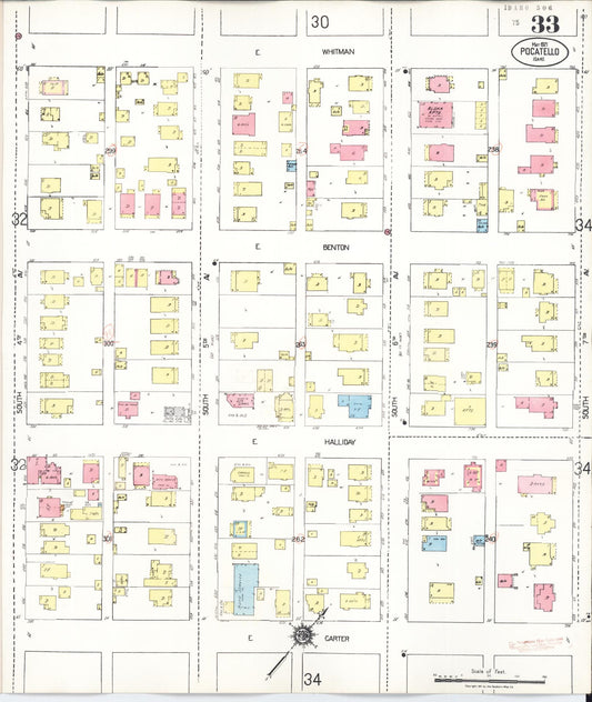 Sanborn Fire Insurance Map from Pocatello, Bannock County, Idaho (1948), Sheet #0033 - Historic Sanborn Fire Insurance Map Print, vintage old map wall art, antique decor, genealogy gift, Idaho Idaho map