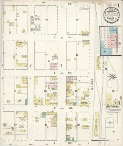 Sanborn Fire Insurance Map from Cheney, Spokane County, Washington (1890), Sheet #0001 - Complete Map Set gallery image, historic Sanborn map, vintage wall art, Washington Washington