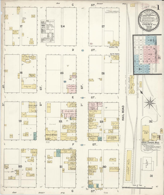 Sanborn Fire Insurance Map from Cheney, Spokane County, Washington (1890), Sheet #0001 - Complete Map Set gallery image, historic Sanborn map, vintage wall art, Washington Washington