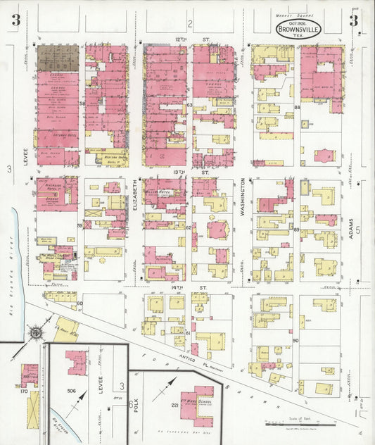 Sanborn Fire Insurance Map from Brownsville, Cameron County, Texas (1926), Sheet #0003 - Historic Sanborn Fire Insurance Map Print, vintage old map wall art, antique decor, genealogy gift, Texas Texas map