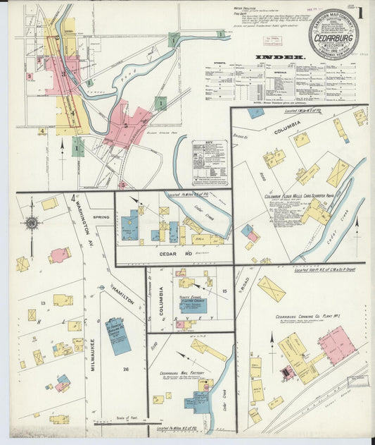 Sanborn Fire Insurance Map from Cedarburg, Ozaukee County, Wisconsin (1910), Sheet #0001 - Historic Sanborn Fire Insurance Map Print, vintage old map wall art, antique decor, genealogy gift, Wisconsin Wisconsin map