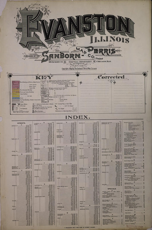 Sanborn Fire Insurance Map from Evanston, Cook County, Illinois (1899), Sheet #0001 - Historic Sanborn Fire Insurance Map Print, vintage old map wall art, antique decor, genealogy gift, Illinois Illinois map