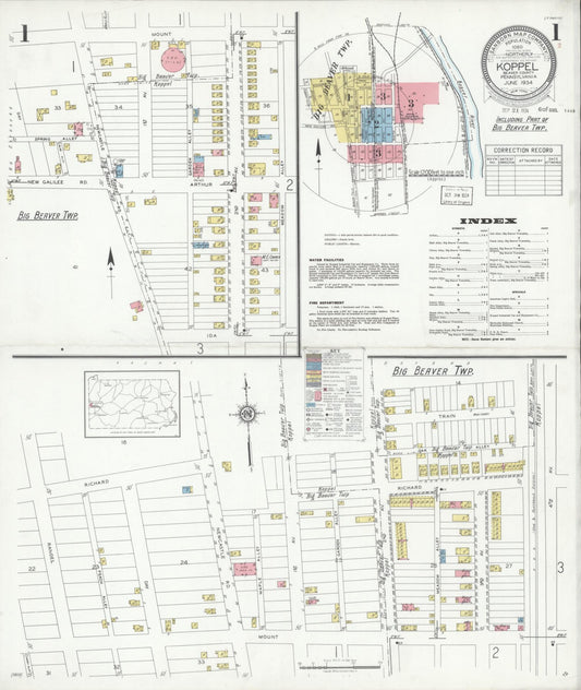 Sanborn Fire Insurance Map from Koppel, Beaver County, Pennsylvania (1934), Sheet #0001 - Historic Sanborn Fire Insurance Map Print, vintage old map wall art, antique decor, genealogy gift, Pennsylvania Pennsylvania map