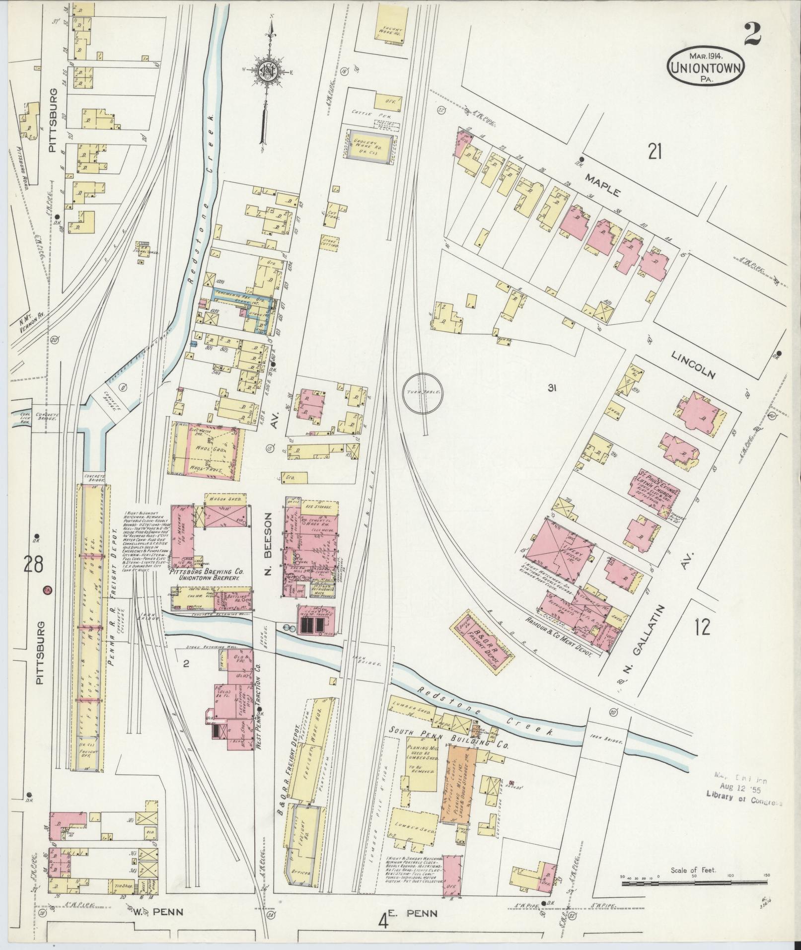 Sanborn Fire Insurance Map from Uniontown, Fayette County, Pennsylvania (1914), Sheet #0002 - Complete Map Set gallery image, historic Sanborn map, vintage wall art, Pennsylvania Pennsylvania