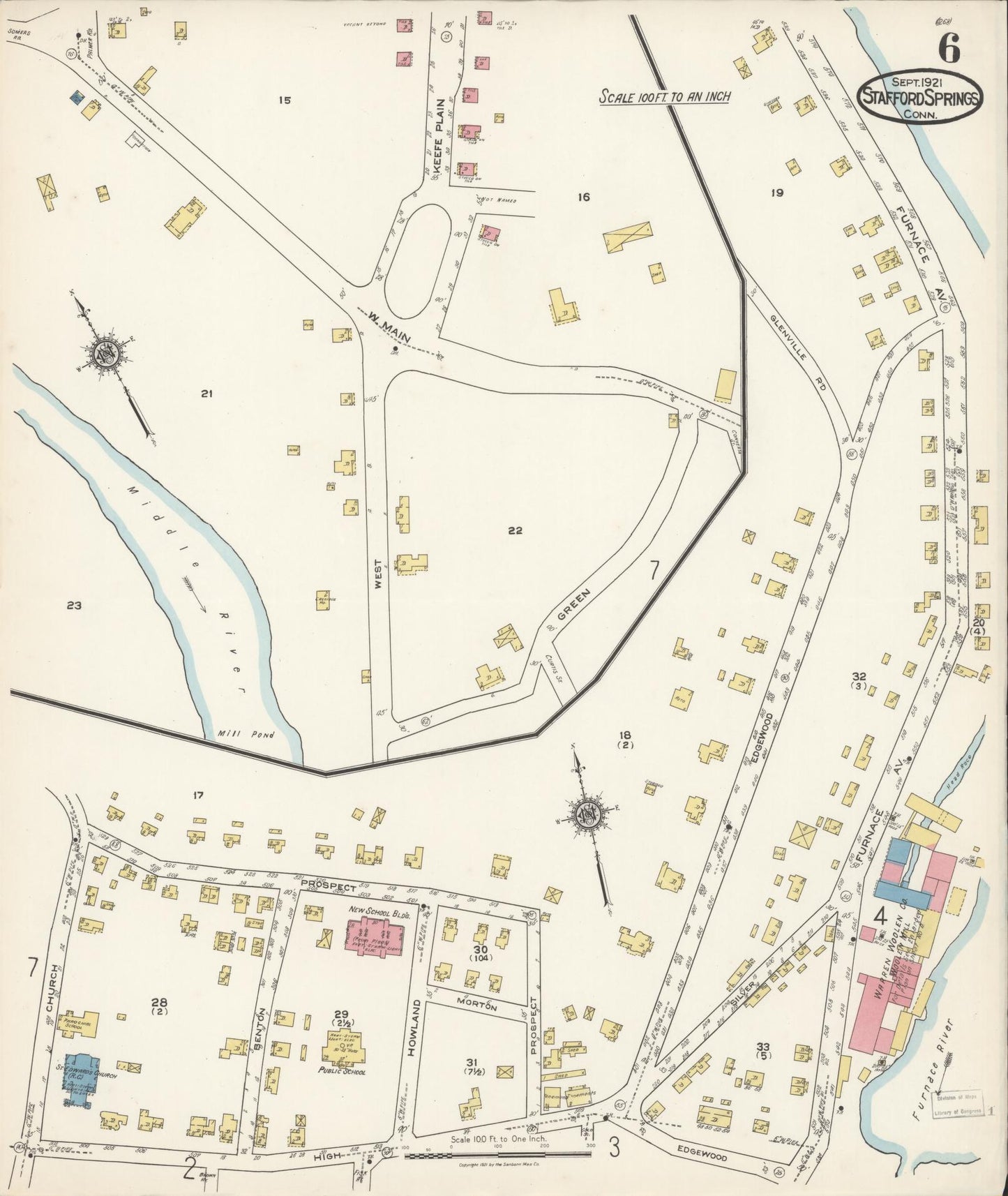 Sanborn Fire Insurance Map from Stafford Springs, Tolland County, Connecticut (1921), Sheet #0006 - Complete Map Set gallery image, historic Sanborn map, vintage wall art, Connecticut Connecticut