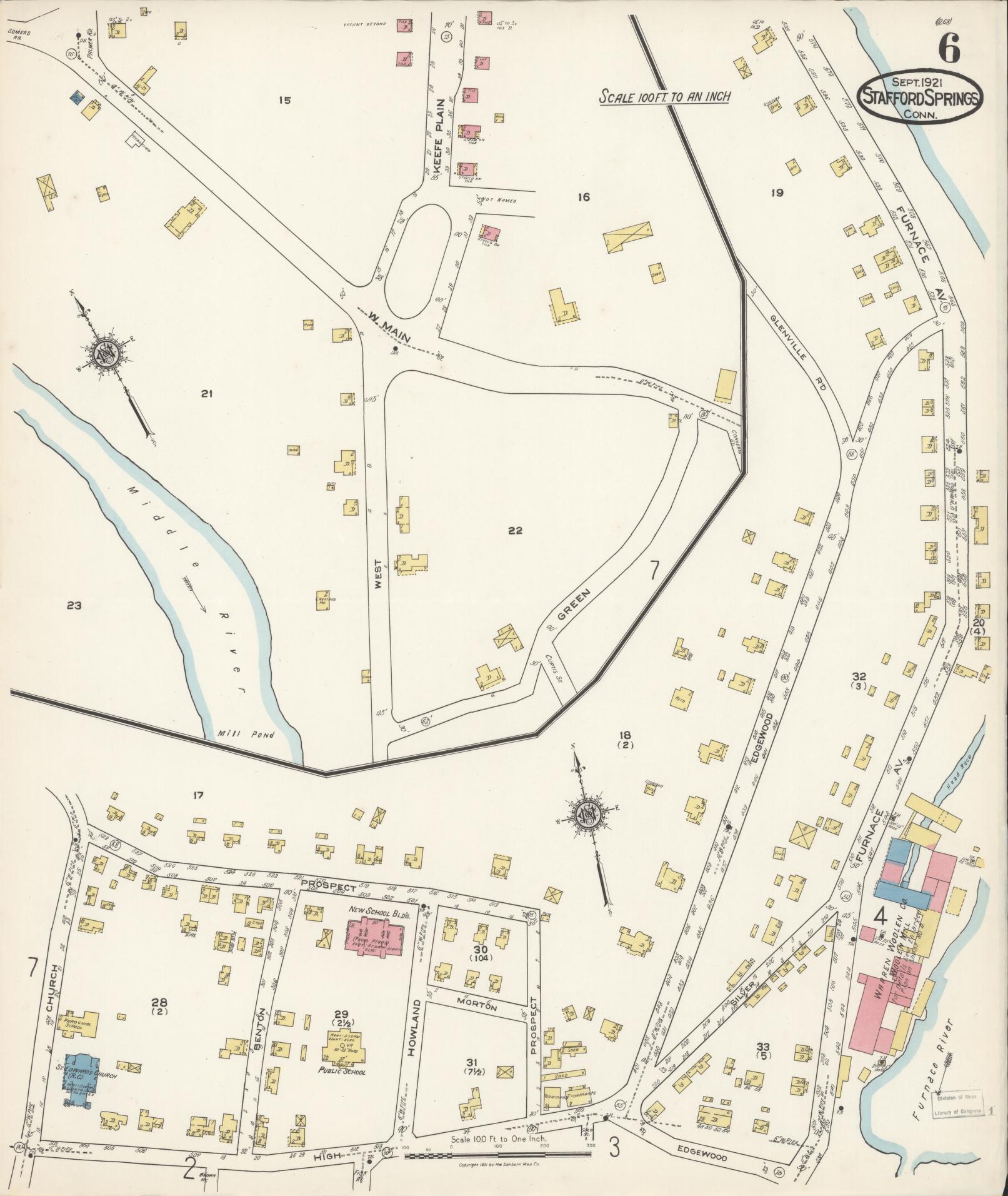 Sanborn Fire Insurance Map from Stafford Springs, Tolland County, Connecticut (1921), Sheet #0006 - Complete Map Set gallery image, historic Sanborn map, vintage wall art, Connecticut Connecticut
