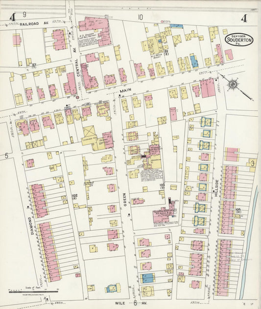 Sanborn Fire Insurance Map from Souderton, Montgomery County, Pennsylvania (1924), Sheet #0004 - Historic Sanborn Fire Insurance Map Print, vintage old map wall art, antique decor, genealogy gift, Pennsylvania Pennsylvania map
