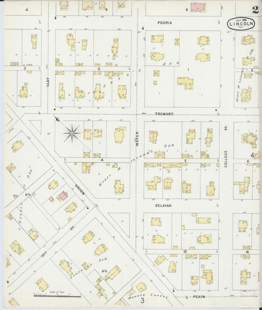 Sanborn Fire Insurance Map from Lincoln, Logan County, Illinois (1896), Sheet #0002 - Historic Sanborn Fire Insurance Map Print, vintage old map wall art, antique decor, genealogy gift, Illinois Illinois map
