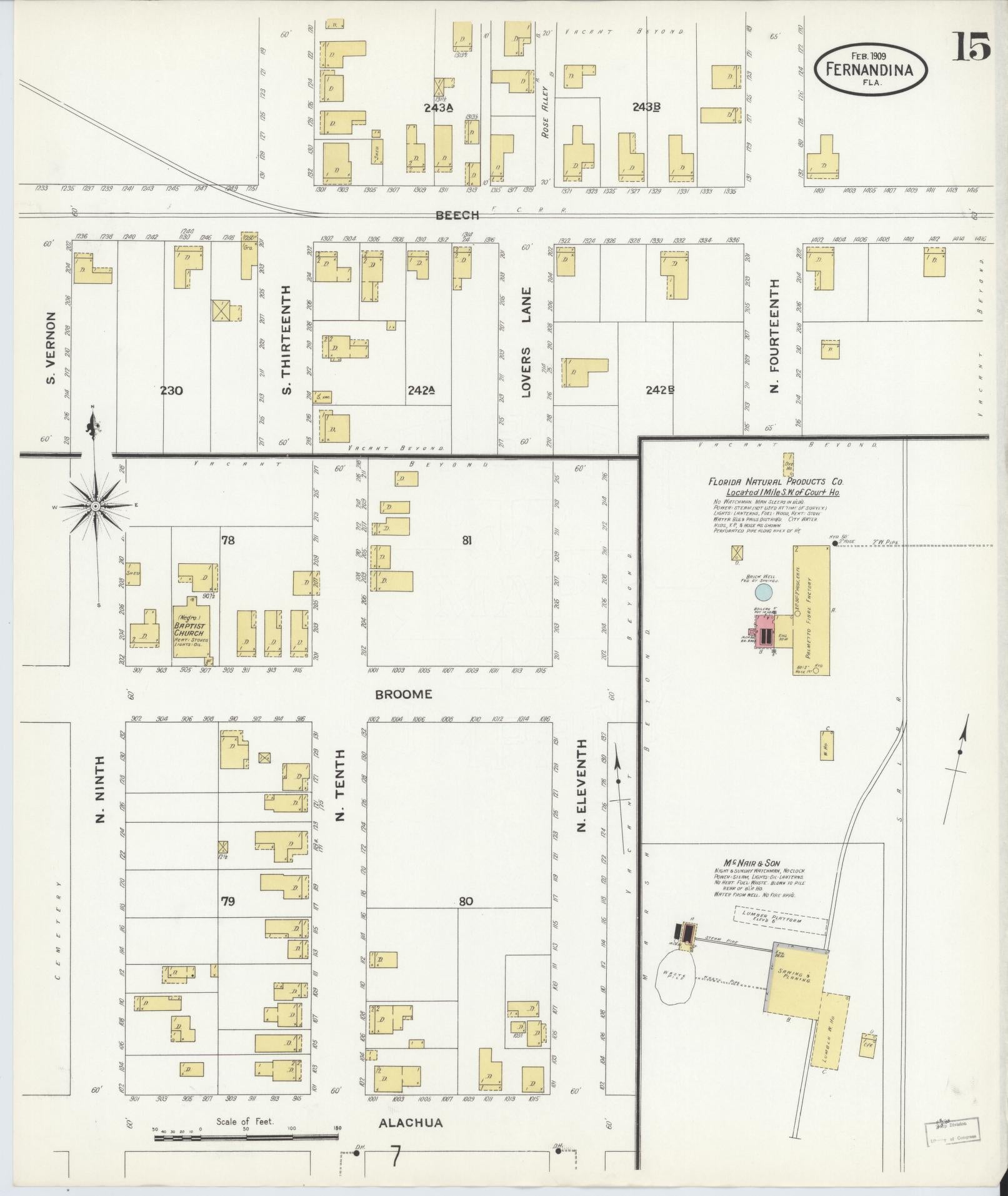 Sanborn Fire Insurance Map from Fernandina, Nassau County, Florida (1909), Sheet #0015 - Complete Map Set gallery image, historic Sanborn map, vintage wall art, Florida Florida