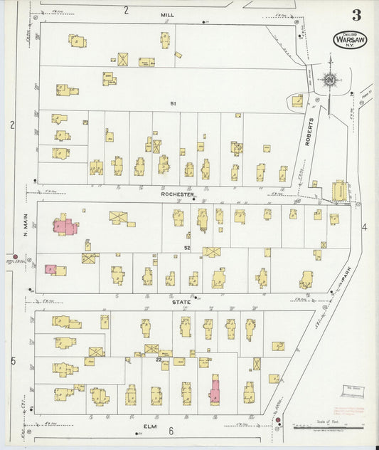 Sanborn Fire Insurance Map from Warsaw, Wyoming County, New York (1919), Sheet #0003 - Historic Sanborn Fire Insurance Map Print, vintage old map wall art, antique decor, genealogy gift, Warsaw Wyoming map