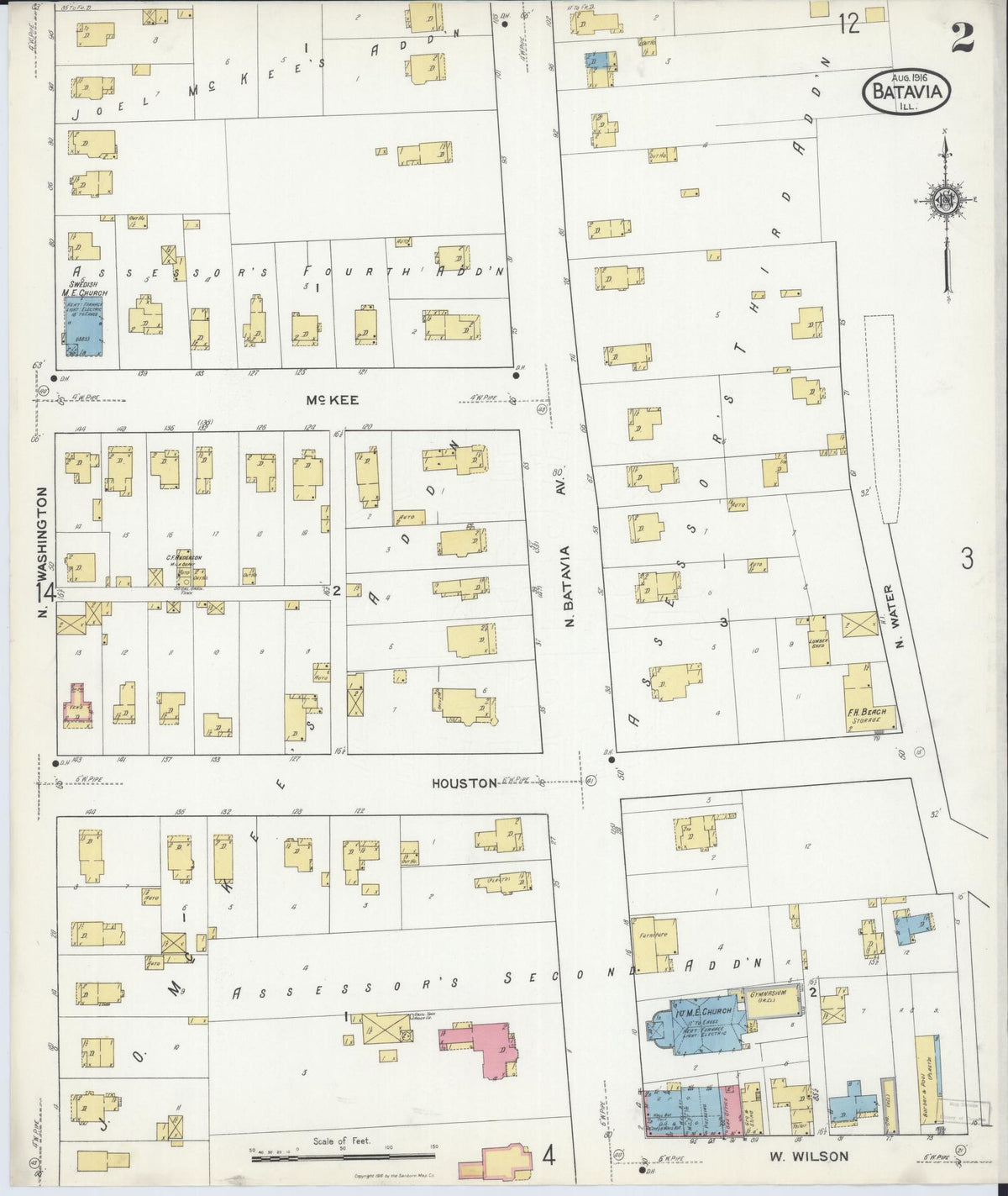 Sanborn Fire Insurance Map from Batavia, Kane County, Illinois (1916), Sheet #0002 - Complete Map Set gallery image, historic Sanborn map, vintage wall art, Illinois Illinois