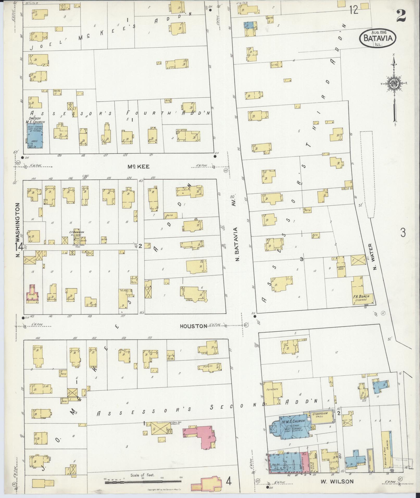 Sanborn Fire Insurance Map from Batavia, Kane County, Illinois (1916), Sheet #0002 - Complete Map Set gallery image, historic Sanborn map, vintage wall art, Illinois Illinois