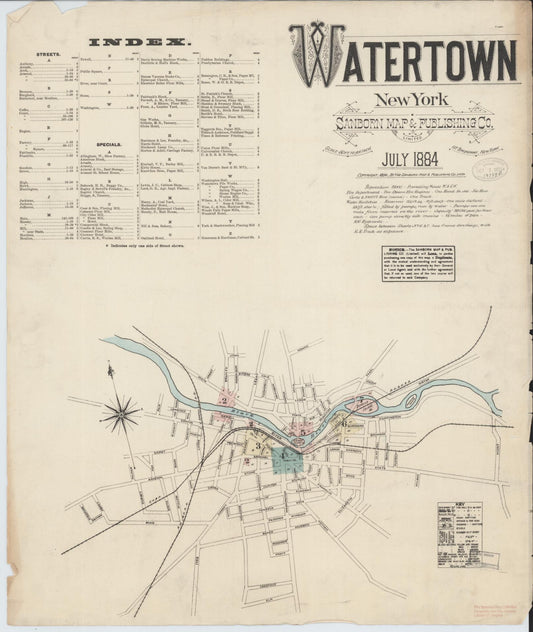 Sanborn Fire Insurance Map from Watertown, Jefferson County, New York (1884), Sheet #0001 - Complete Map Set gallery image, historic Sanborn map, vintage wall art, New York New York