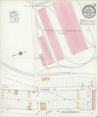 Sanborn Fire Insurance Map from Trafford, Westmoreland County, Pennsylvania (1909), Sheet #0001 - Historic Sanborn Fire Insurance Map Print, vintage old map wall art, antique decor, genealogy gift, Pennsylvania Pennsylvania map