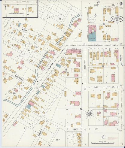 Sanborn Fire Insurance Map from Hannibal, Marion County, Missouri (1899), Sheet #0009 - Complete Map Set gallery image, historic Sanborn map, vintage wall art, Missouri Missouri