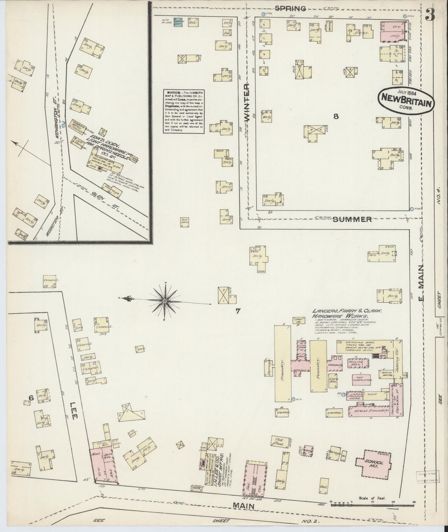 Sanborn Fire Insurance Map from New Britain, Hartford County, Connecticut (1884), Sheet #0003 - Complete Map Set gallery image, historic Sanborn map, vintage wall art, Connecticut Connecticut