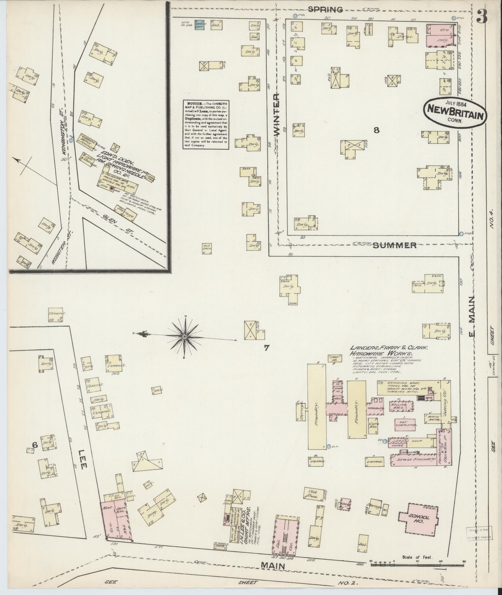 Sanborn Fire Insurance Map from New Britain, Hartford County, Connecticut (1884), Sheet #0003 - Complete Map Set gallery image, historic Sanborn map, vintage wall art, Connecticut Connecticut